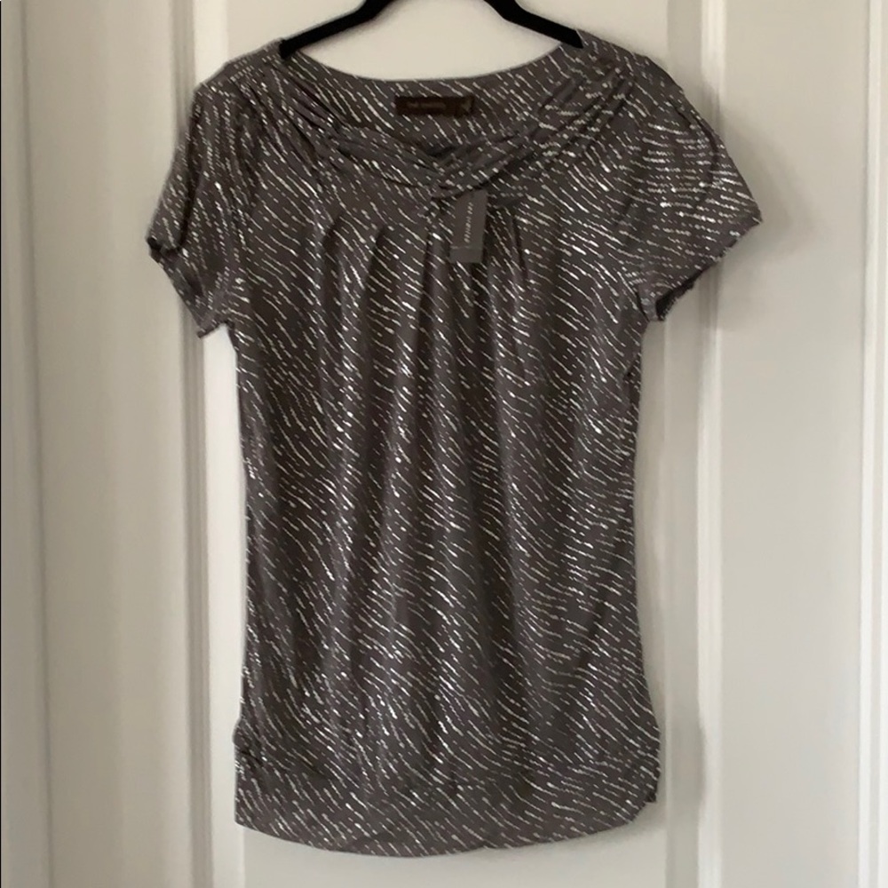 NWT THE LIMITED Gray Sparkle Mesh 100% Nylon Short Sleeves Top Size Medium